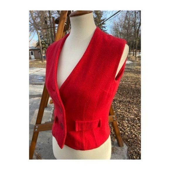 SOLD Vintage 1940s Red Wool Waistcoat Vest Fitted - Picture 6 of 10
